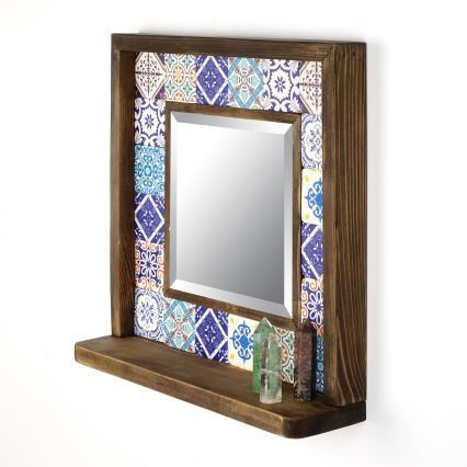 muur spiegel 33x32,5 cm grenen/blauw