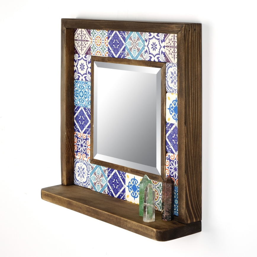 muur spiegel 33x32,5 cm grenen/blauw