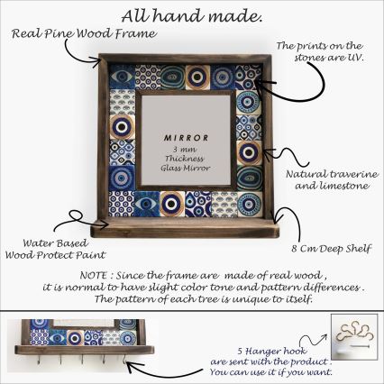 muur spiegel 33x32,5 cm grenen/blauw
