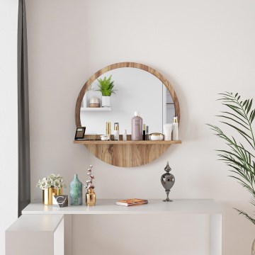 muur spiegel met een plank 45x45 cm bruin