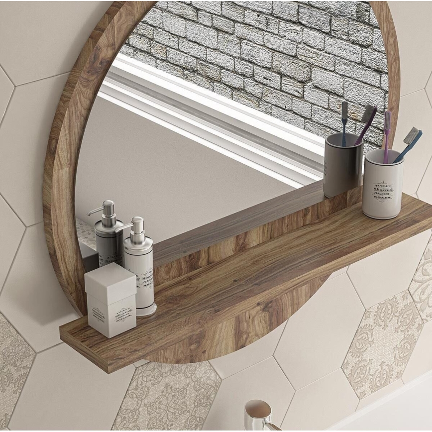 muur spiegel met een plank 45x45 cm bruin