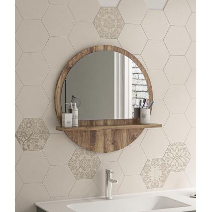 muur spiegel met een plank 45x45 cm bruin