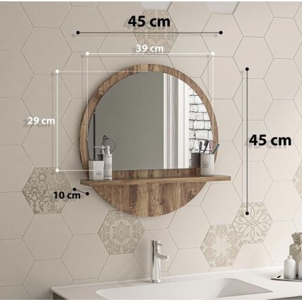 muur spiegel met een plank 45x45 cm bruin