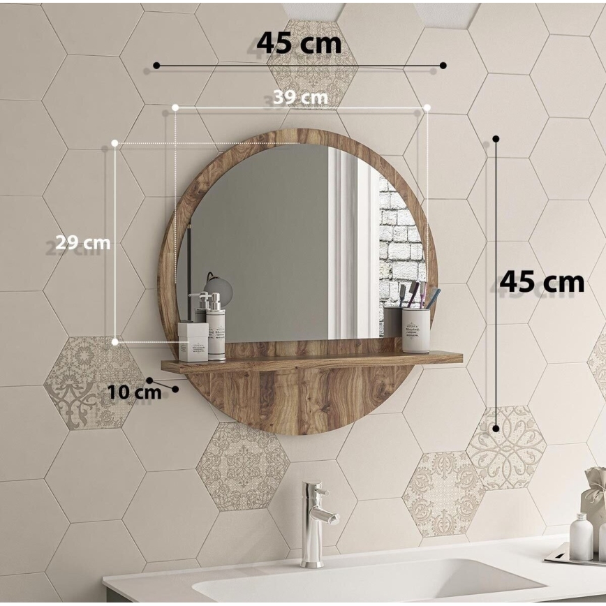 muur spiegel met een plank 45x45 cm bruin