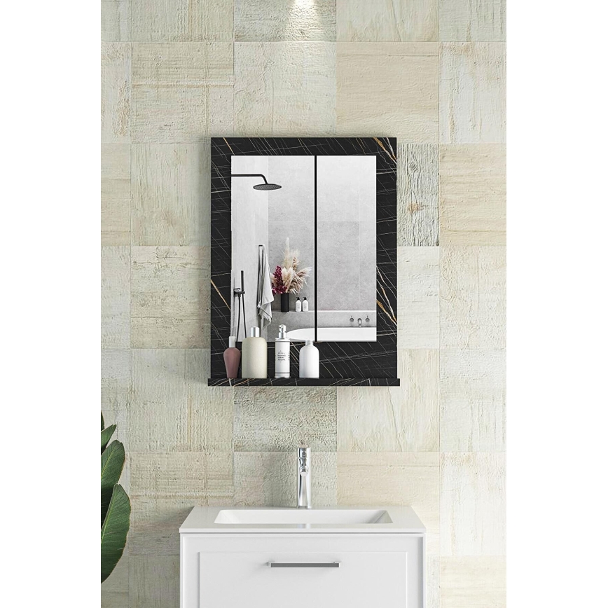 muur spiegel met een plank 60x45 cm zwart
