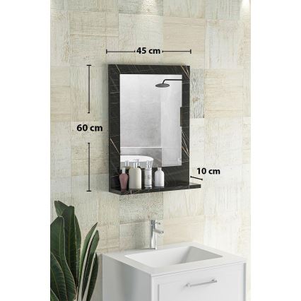 muur spiegel met een plank 60x45 cm zwart