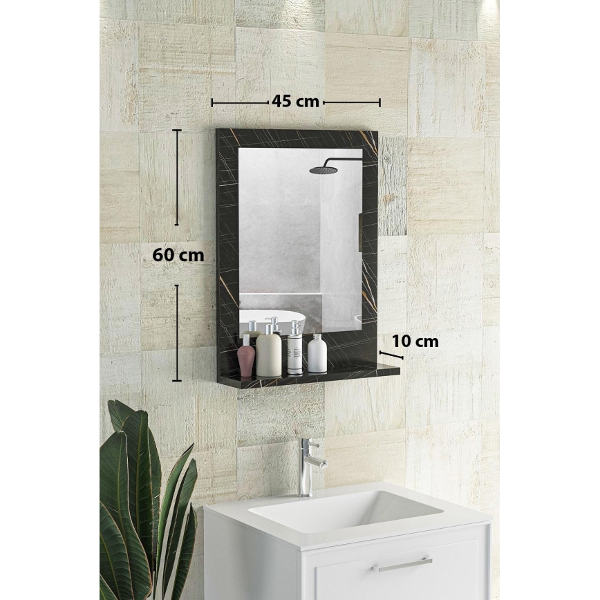 muur spiegel met een plank 60x45 cm zwart