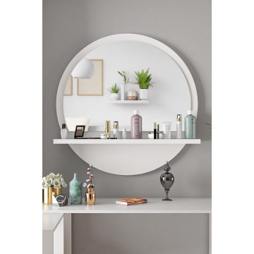 muur spiegel met een plank diameter 60 cm wit