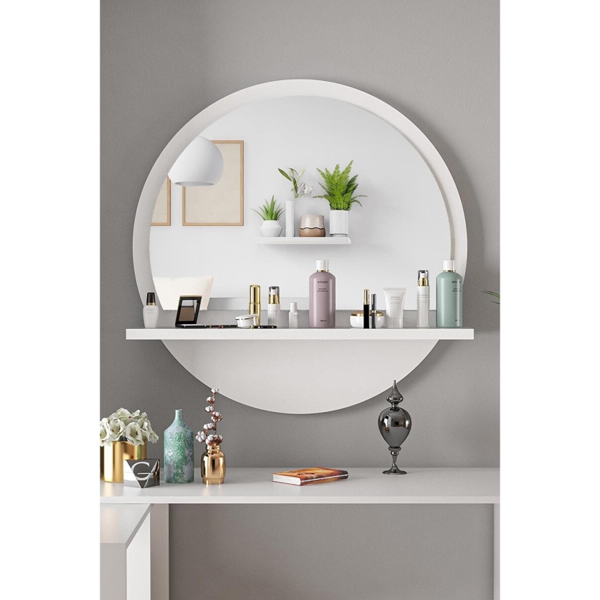 muur spiegel met een plank diameter 60 cm wit