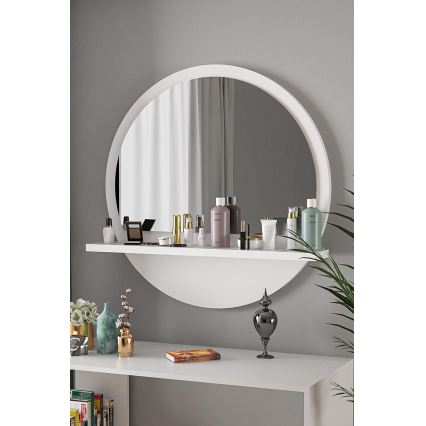 muur spiegel met een plank diameter 60 cm wit