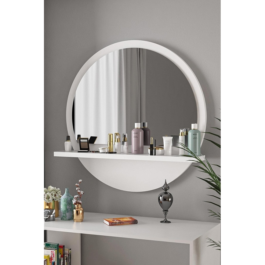 muur spiegel met een plank diameter 60 cm wit