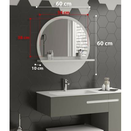 muur spiegel met een plank diameter 60 cm wit