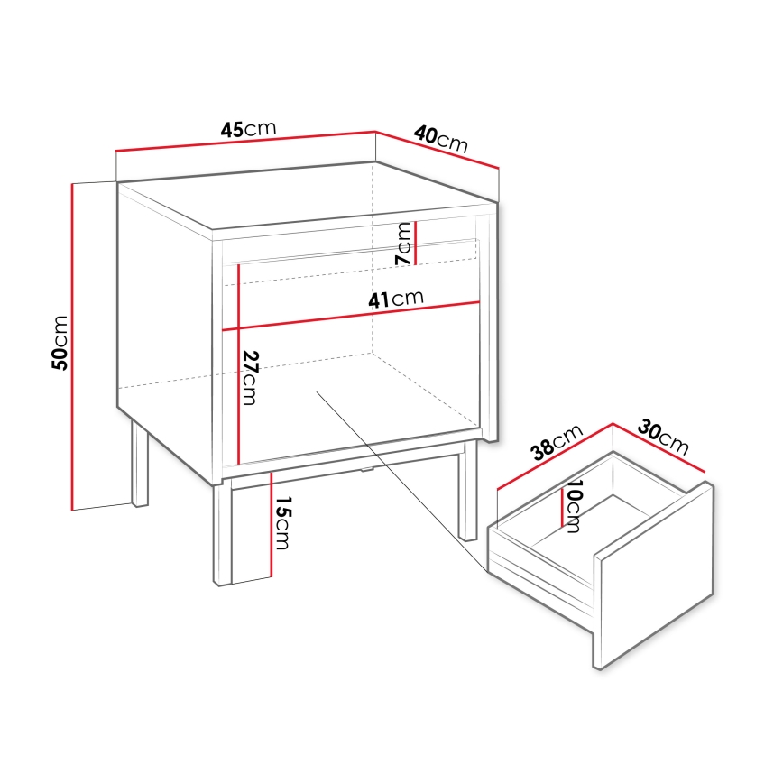 Nachtkastje OZMI 50x45 cm wit