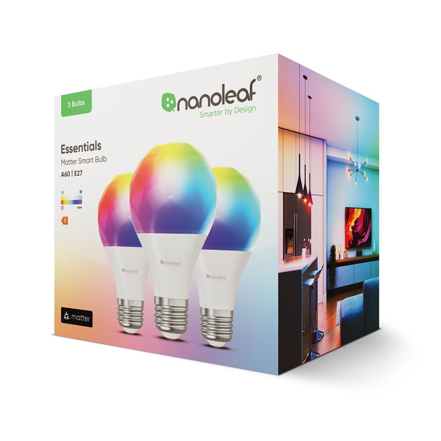 LOT 3x Ampoule à intensité variable LED RGBW ESSENTIALS A60 E27/8,5W/230V CRI 90 2700-6500K Wi-Fi - Nanoleaf