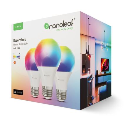 SET 3x LED RGBW dimbare lamp ESSENTIALS A60 E27/8,5W/230V CRI 90 2700-6500K Wi-Fi - Nanoleaf