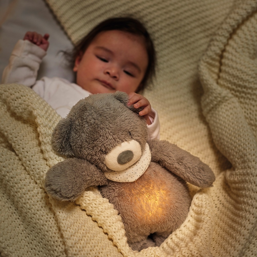 Nattou - Doudou avec mélodie et lumière SLEEPY BEAR 4en1 gris