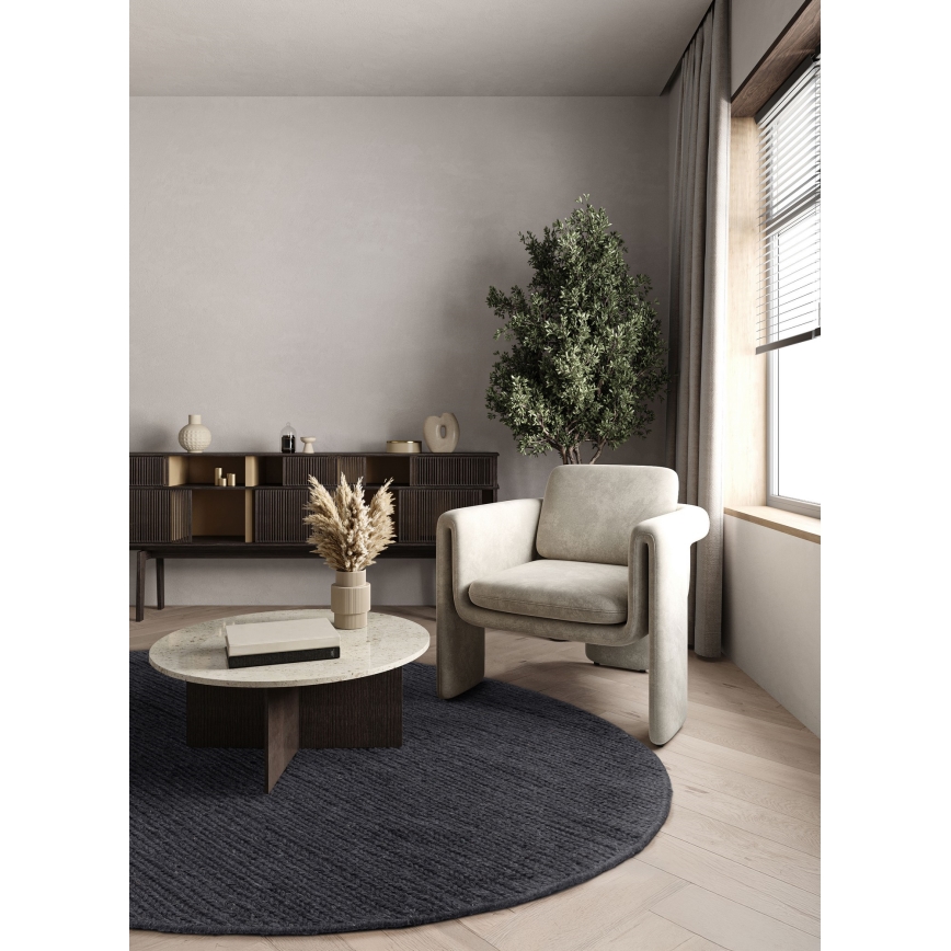 Natuurlijk rond vloerkleed FIR WOOL 160 cm 2600 g/m2 antraciet