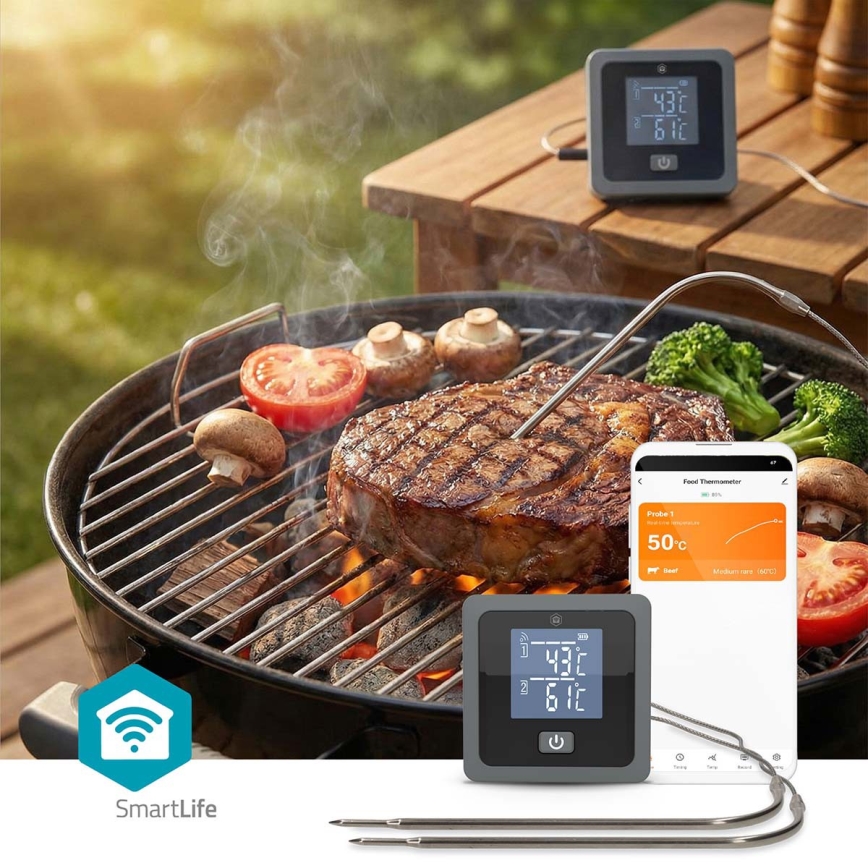 SmartLife slimme digitale vleesthermometer met LCD-display 0-300 °C 2xAAA