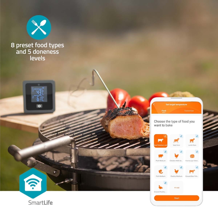 Thermomètre à viande numérique intelligent SmartLife avec écran LCD, 0–300 °C, 2 piles AAA