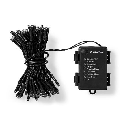 LED-lichtsnoer voor buiten, 48×LED, 7 functies, 3×AA, 4,1 m, IP44, warm wit