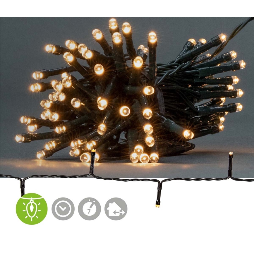 LED buiten kerstsnoer 96xLED/7 functies/3xAA 7,7m IP44 warm wit