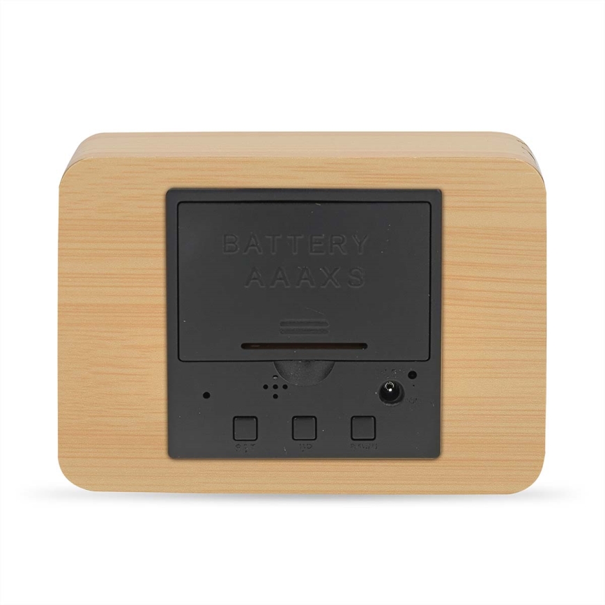 Digitale houten wekker met LED-display en thermometer, 5V/3xAAA
