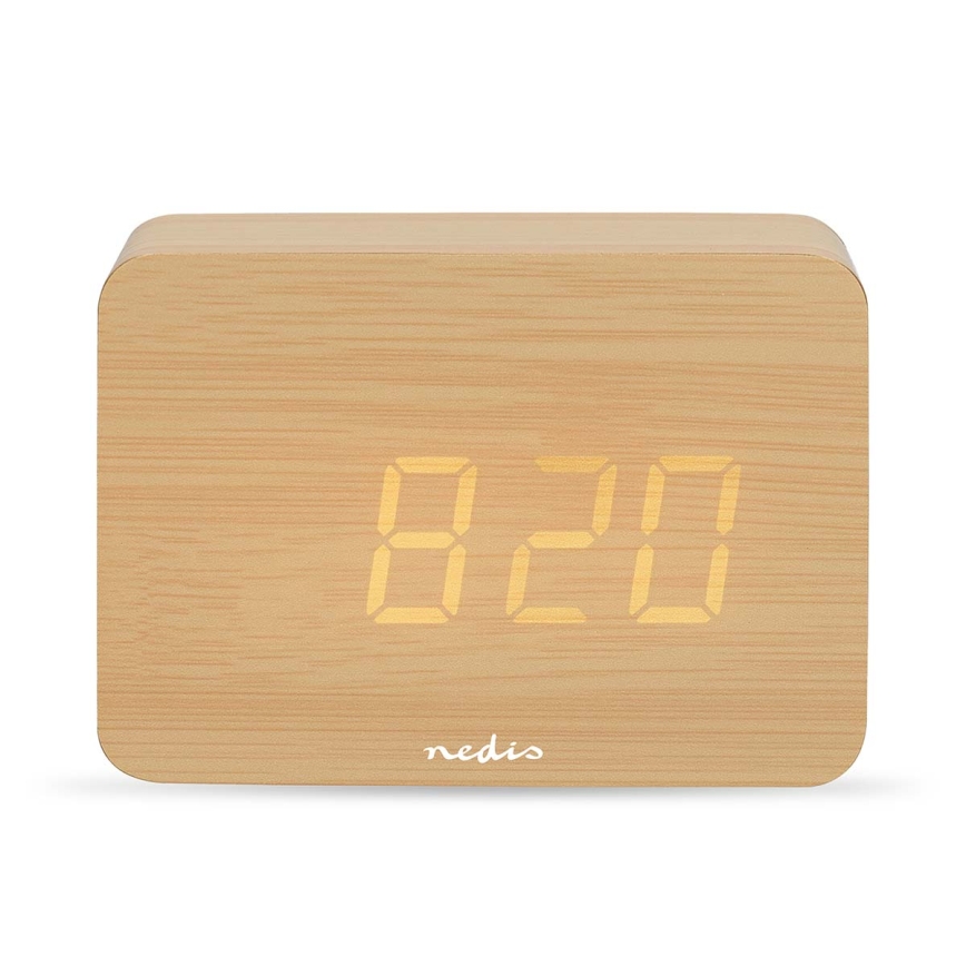 Réveil numérique à écran LED avec thermomètre, 5V/3xAAA, finition bois