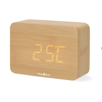 Réveil numérique à écran LED avec thermomètre, 5V/3xAAA, finition bois