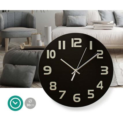 Horloge murale 1xAA/1,5V verre 30 cm noire