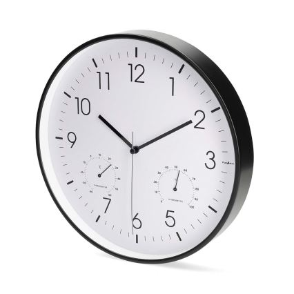 Horloge murale avec thermomètre et hygromètre Ø 30,5 cm, 1 pile AA, noire