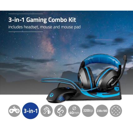 Gaming set 3in1 zwart/blauw