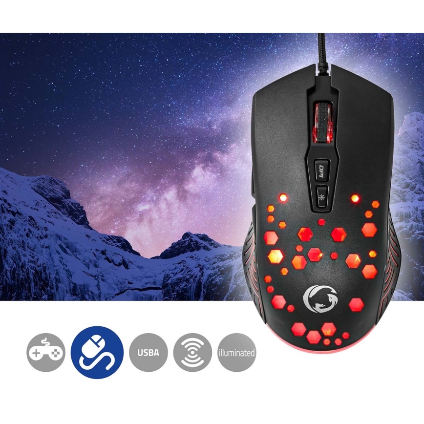 LED Gaming muis 800/1200/2400/3200/4800/7200 DPI 7 knoppen zwart