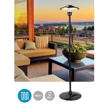 Buiten elektrische verwarming + standaard 200 cm 1500W/230V terras infraroodstraler IP34