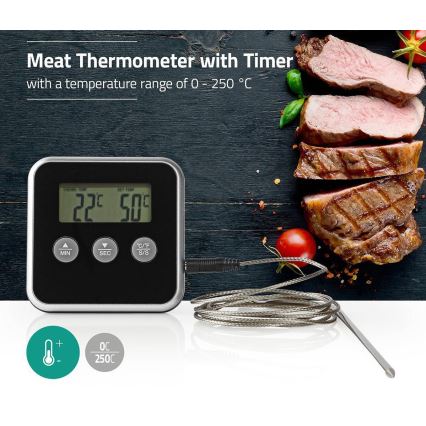 Meat thermometer with digital display and timer 0-250 °C 1xAAA