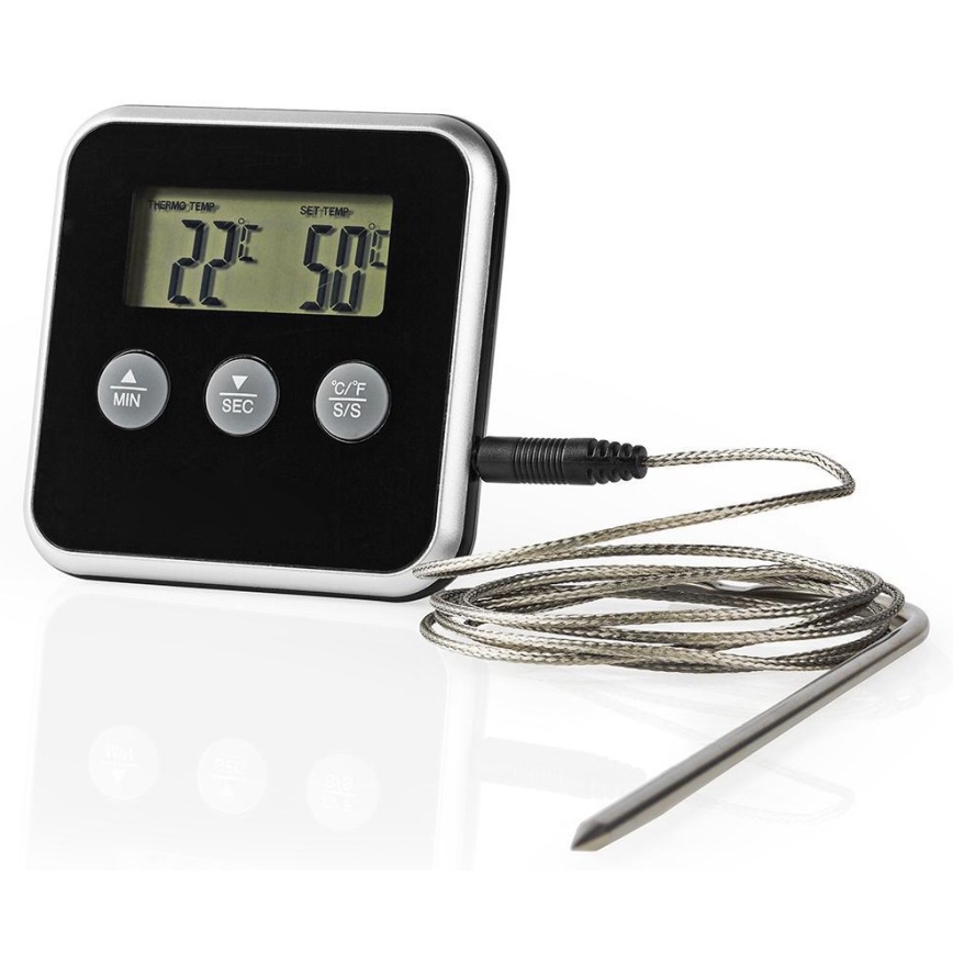 Meat thermometer with digital display and timer 0-250 °C 1xAAA