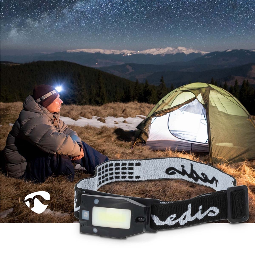 Lampe frontale rechargeable LED à intensité réglable avec capteur de mouvement LED/5V, 500 mAh, IPX4, noire