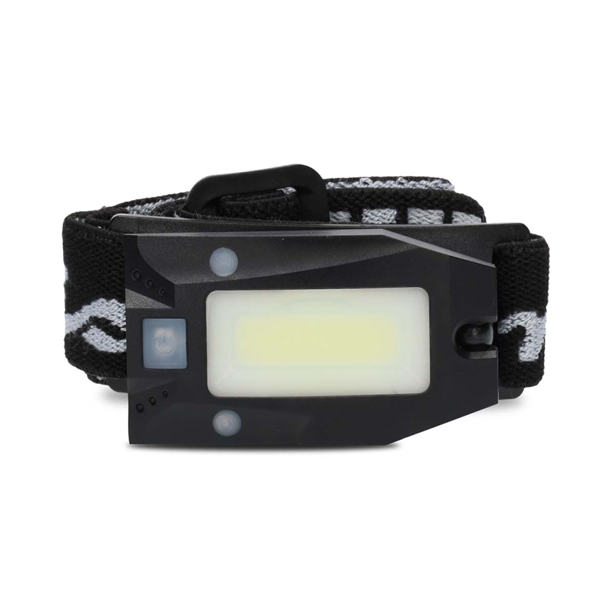 Lampe frontale rechargeable LED à intensité réglable avec capteur de mouvement LED/5V, 500 mAh, IPX4, noire