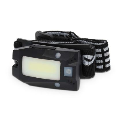 Lampe frontale rechargeable LED à intensité réglable avec capteur de mouvement LED/5V, 500 mAh, IPX4, noire