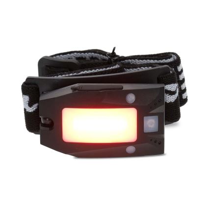 Lampe frontale rechargeable LED à intensité réglable avec capteur de mouvement LED/5V, 500 mAh, IPX4, noire