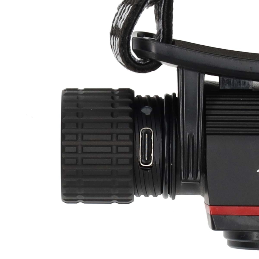 Lampe frontale rechargeable en aluminium à LED dimmable — 10 W / 5 V, 2200 mAh, IPX8, noire