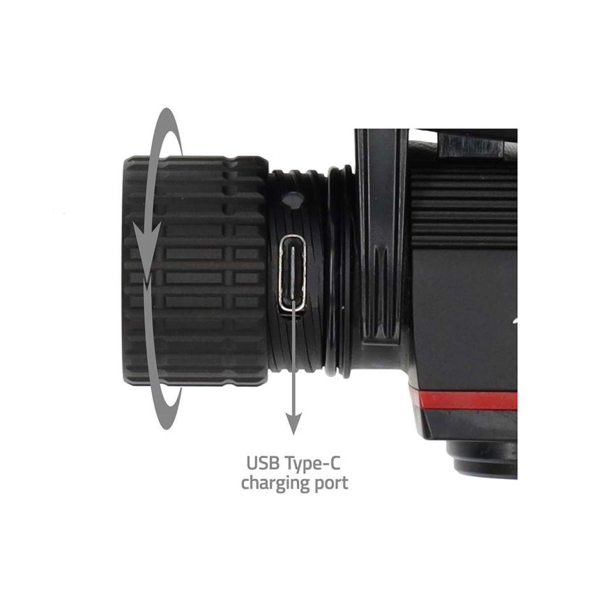 Lampe frontale rechargeable en aluminium à LED dimmable — 10 W / 5 V, 2200 mAh, IPX8, noire