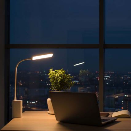 Lampe de bureau LED dimmable rechargeable à commande tactile, flexible, avec pince — LED/5W/1200 mAh, blanche