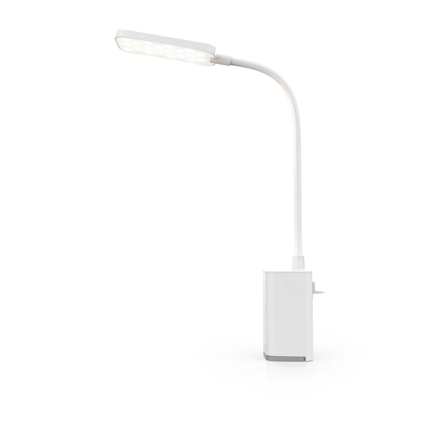 Lampe de bureau LED dimmable rechargeable à commande tactile, flexible, avec pince — LED/5W/1200 mAh, blanche