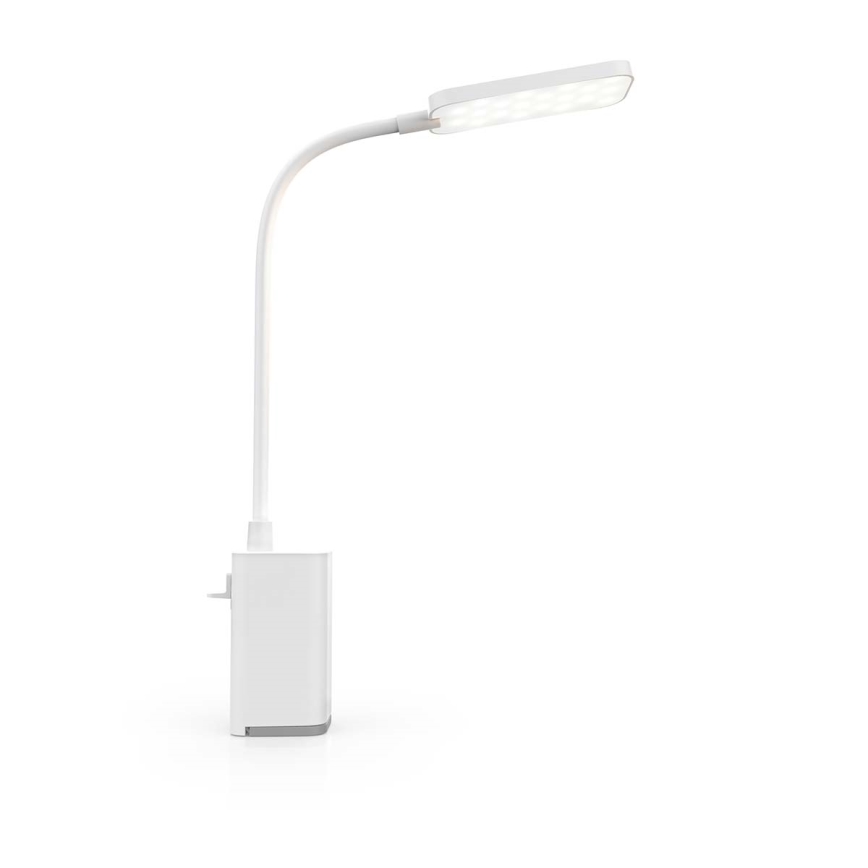 Lampe de bureau LED dimmable rechargeable à commande tactile, flexible, avec pince — LED/5W/1200 mAh, blanche