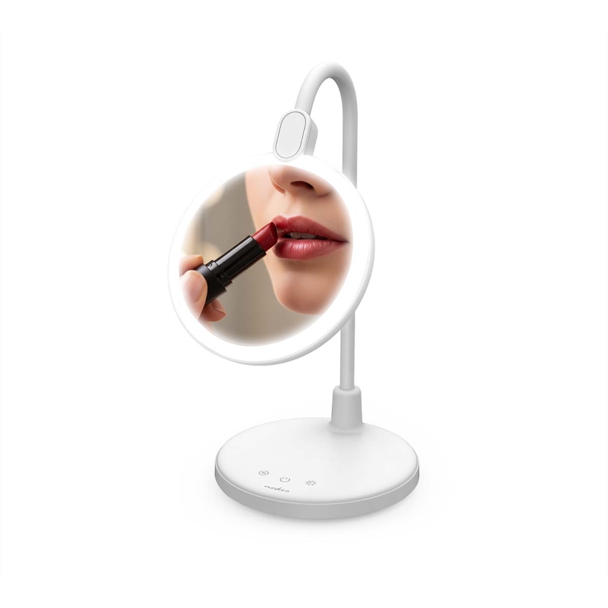 Lampe LED tactile rechargeable dimmable avec miroir LED/6W/1200 mAh 3000/4000/5700K IRC 90 blanche
