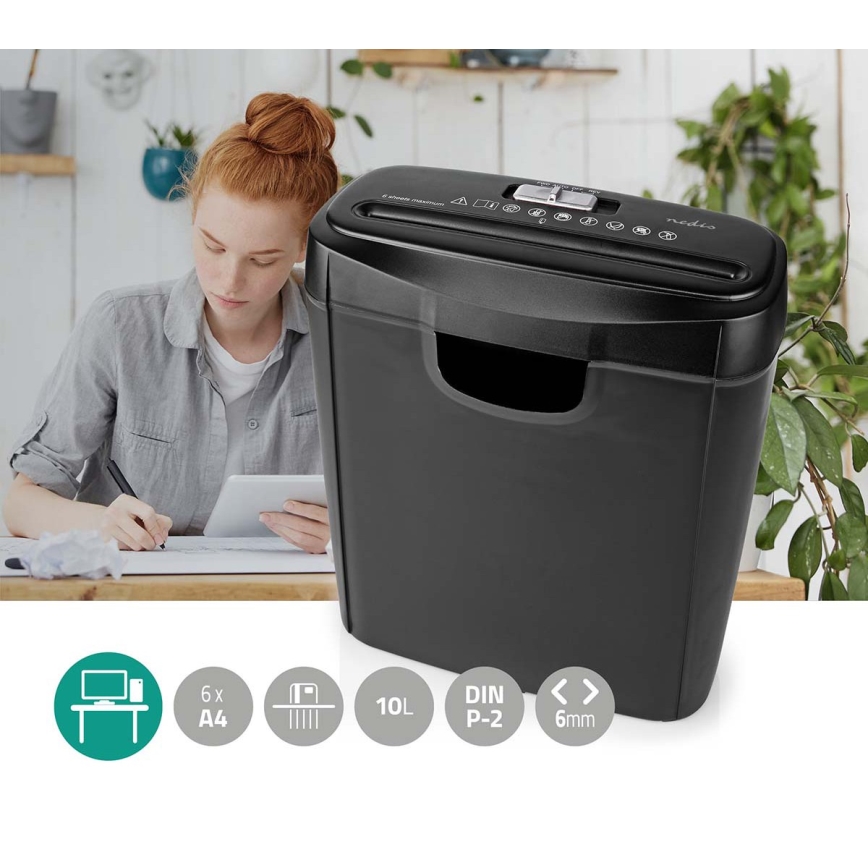 Déchiqueteuse de papier A4, capacité 10 L, 230 V, noire