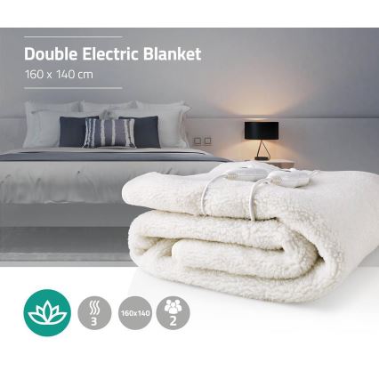 Elektrisch verwarmde deken voor twee personen 120W/230V 160x140 cm wol