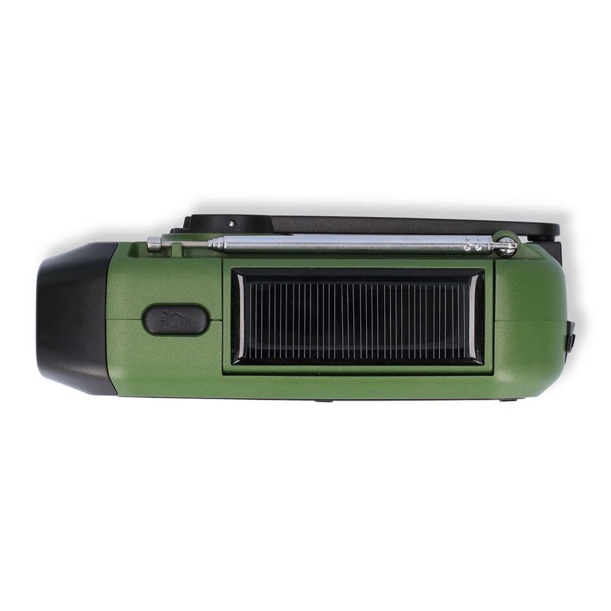 Radio DAB+/FM à manivelle avec panneau solaire et lampe torche LED 5V/2500 mAh vert/noir