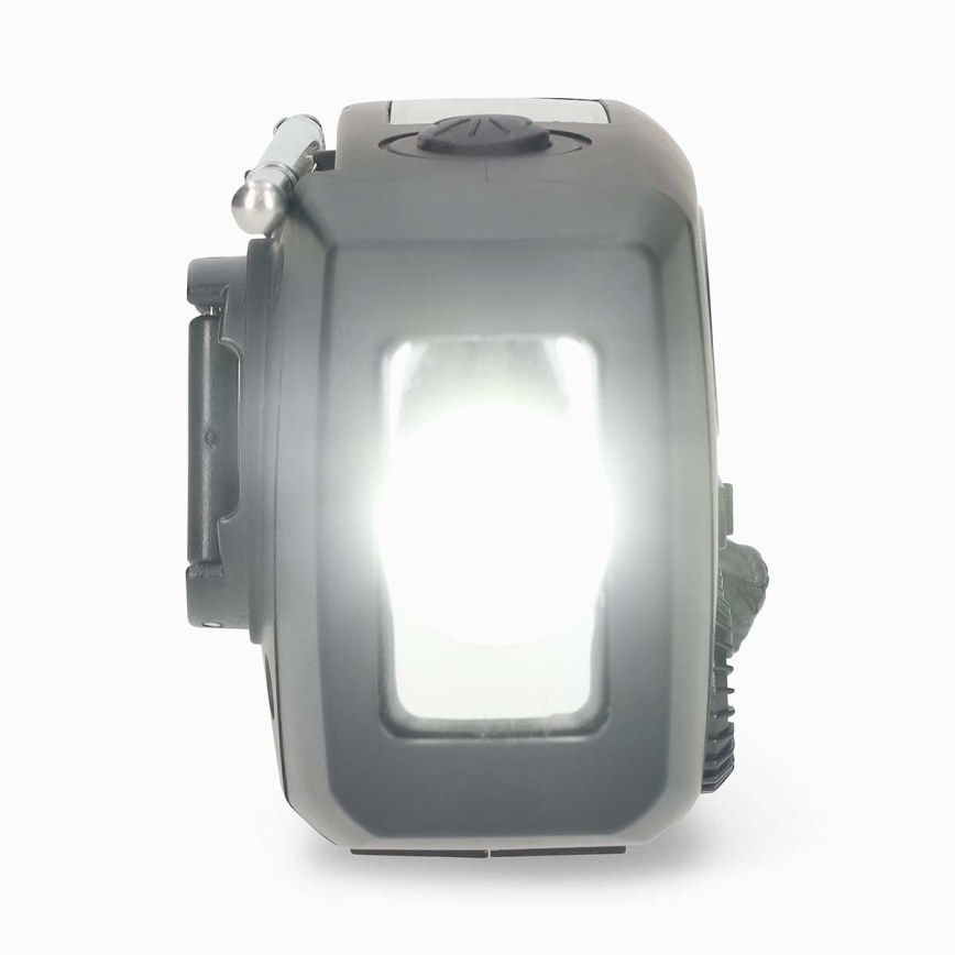 Opwindbare AM/FM-radio met zonnepaneel en LED-zaklamp, 2000 mAh oplaadbare accu