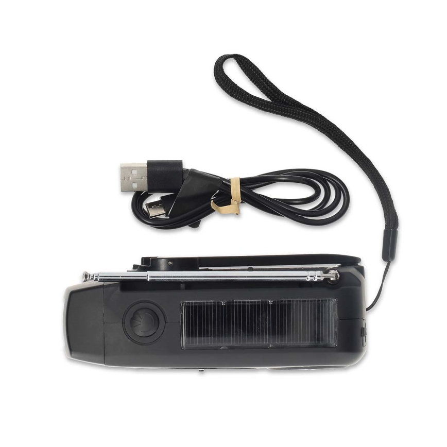 Opwindbare AM/FM-radio met zonnepaneel en LED-zaklamp, 2000 mAh oplaadbare accu